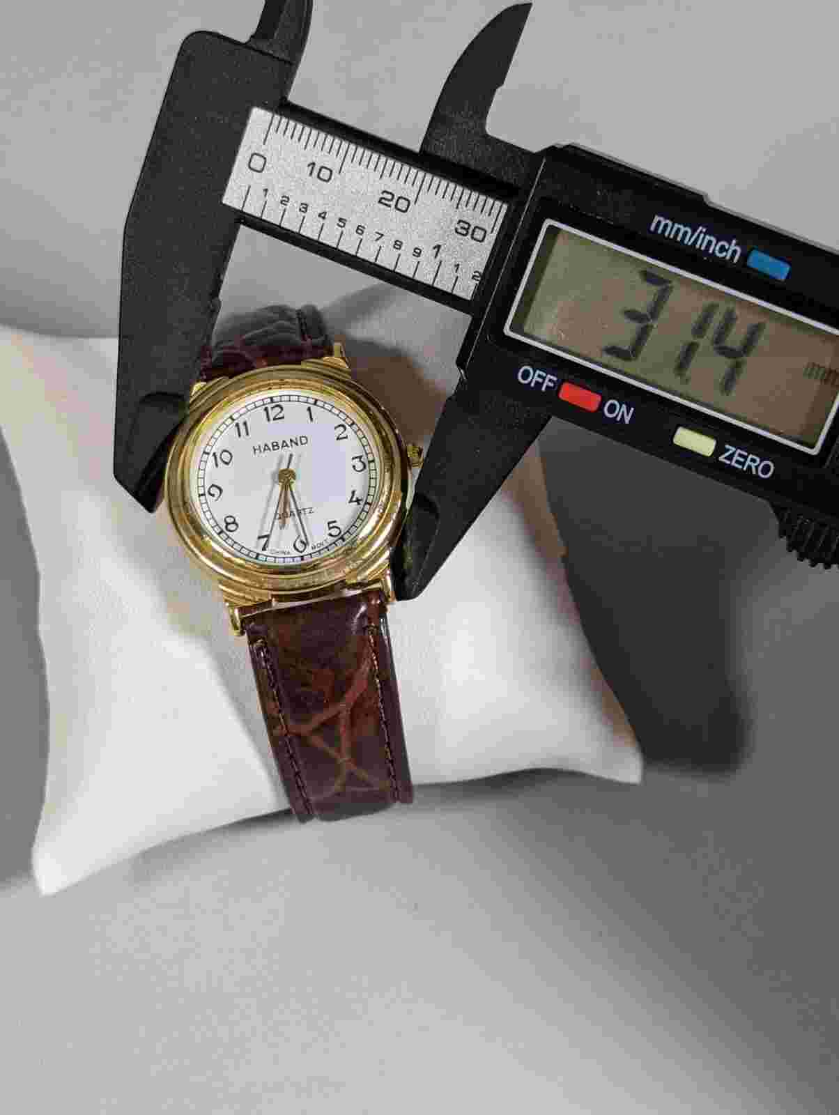 Haband White Dial Gold Tone Case Brown Leather Band Watch