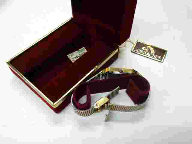 Vintage Jordache Wrist Watch w/Case & Tags-Gold Tone w/Stones* Very Pretty