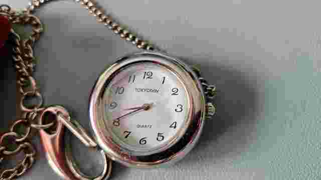 TOKYObay Pocket Watch Round Face Silver Tone w/ Chain and case. NEED New battery