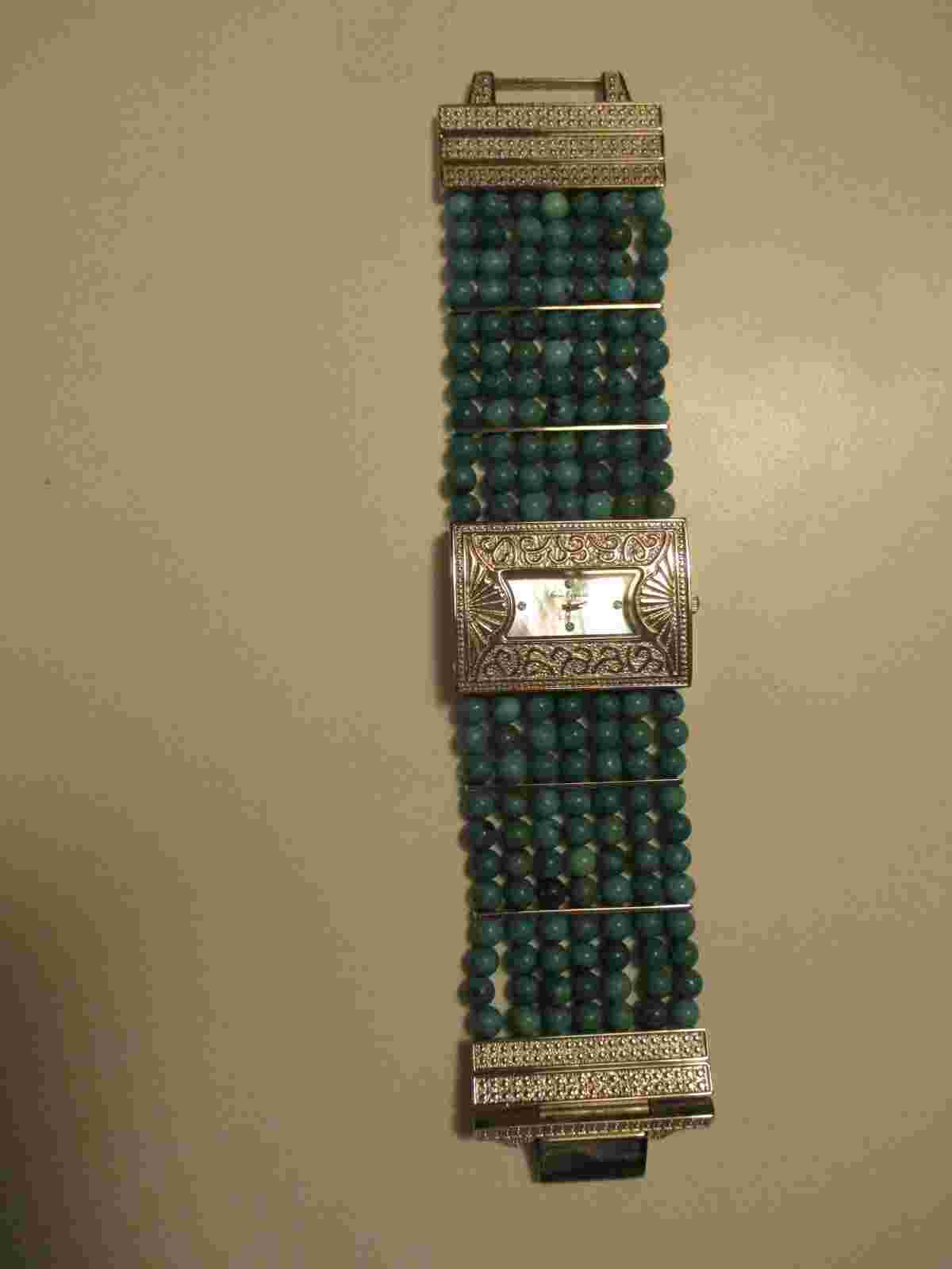 7-Strand Turquoise Beaded GEM ESSENCE Quartz Wristwatch B7168 Needs Battery