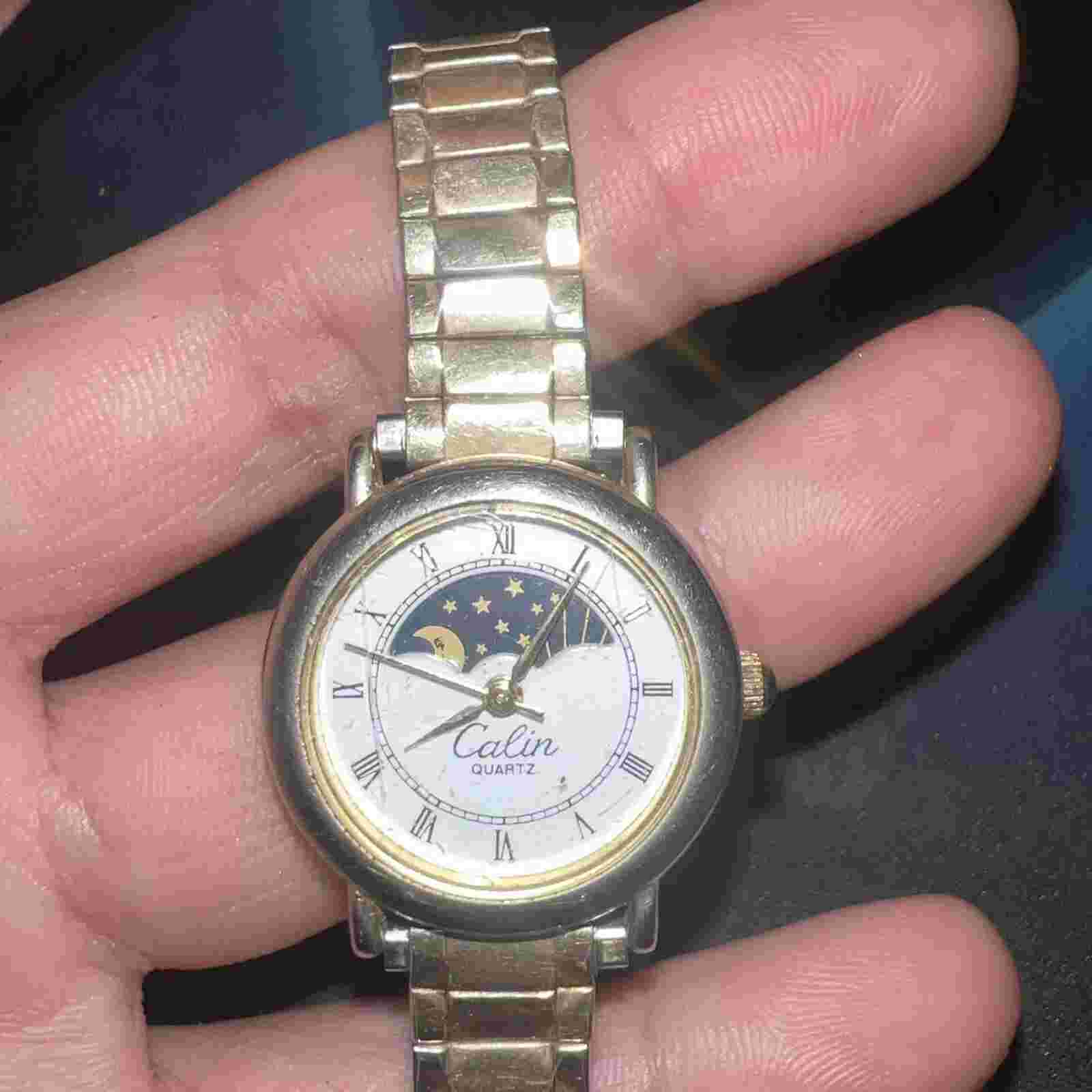 Vintage Sun And Moon Watch, Calin, With Speidel Band