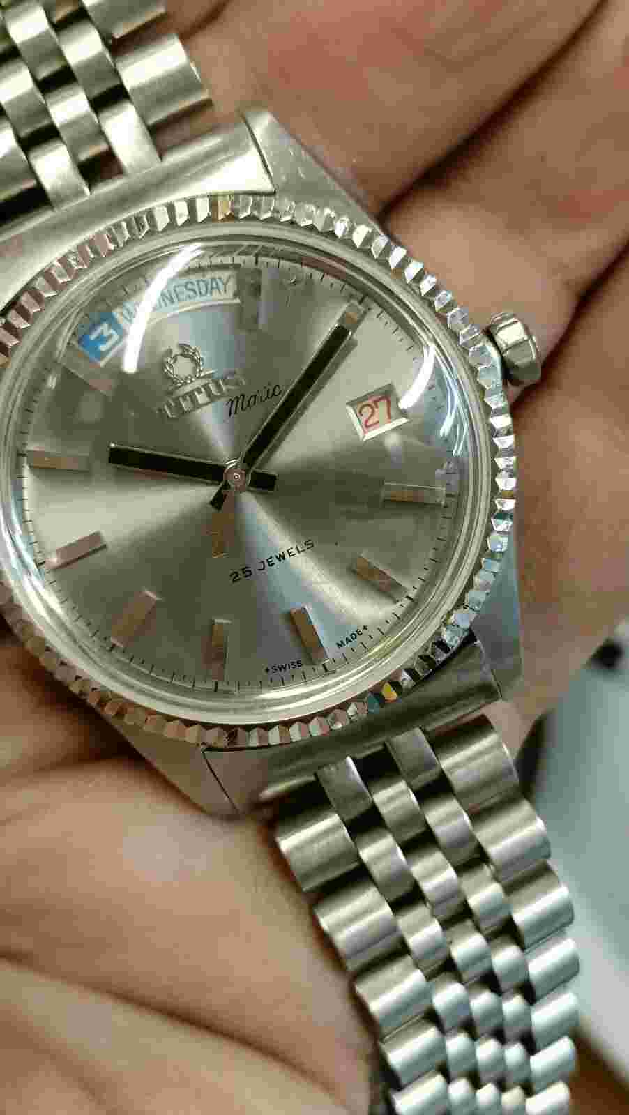 Authentic Titus Matic 25 Jewels Swiss Automatic Gray Dial President Men's Retro