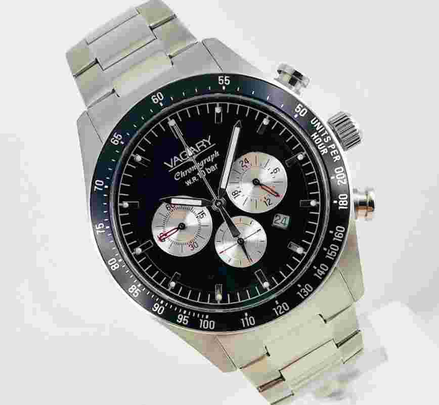 VAGARY MEN'S CHRONOGRAPH STEEL CHRONOGRAPH BLACK DIAL SPORTS WATCH 10 BAR