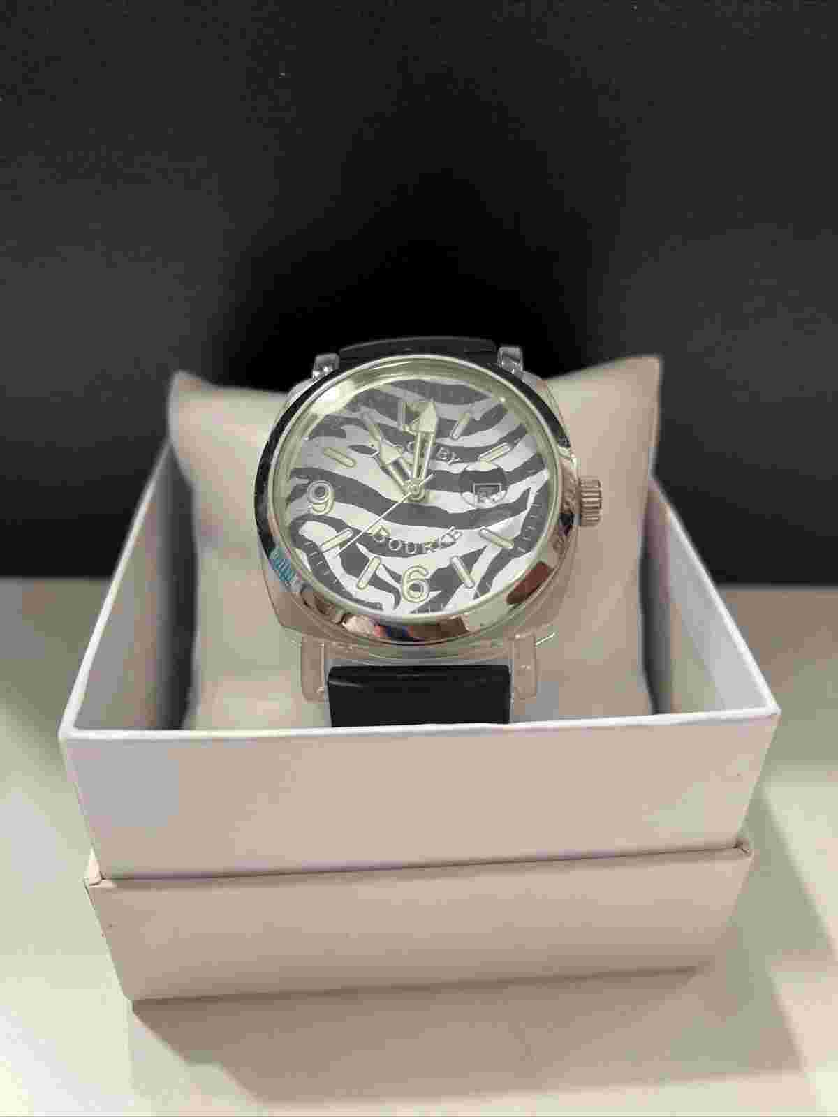 Dooney & Bourke WRISTWATCH ZEBRA PRINT HUGE FACE 1 3/4 INCHES RUBBER WATCH BAND