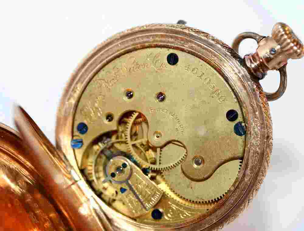Antique Elgin 14K Multi-Colored Gold Hunter Case Hinged, 11 Jewels, Circa 1890's