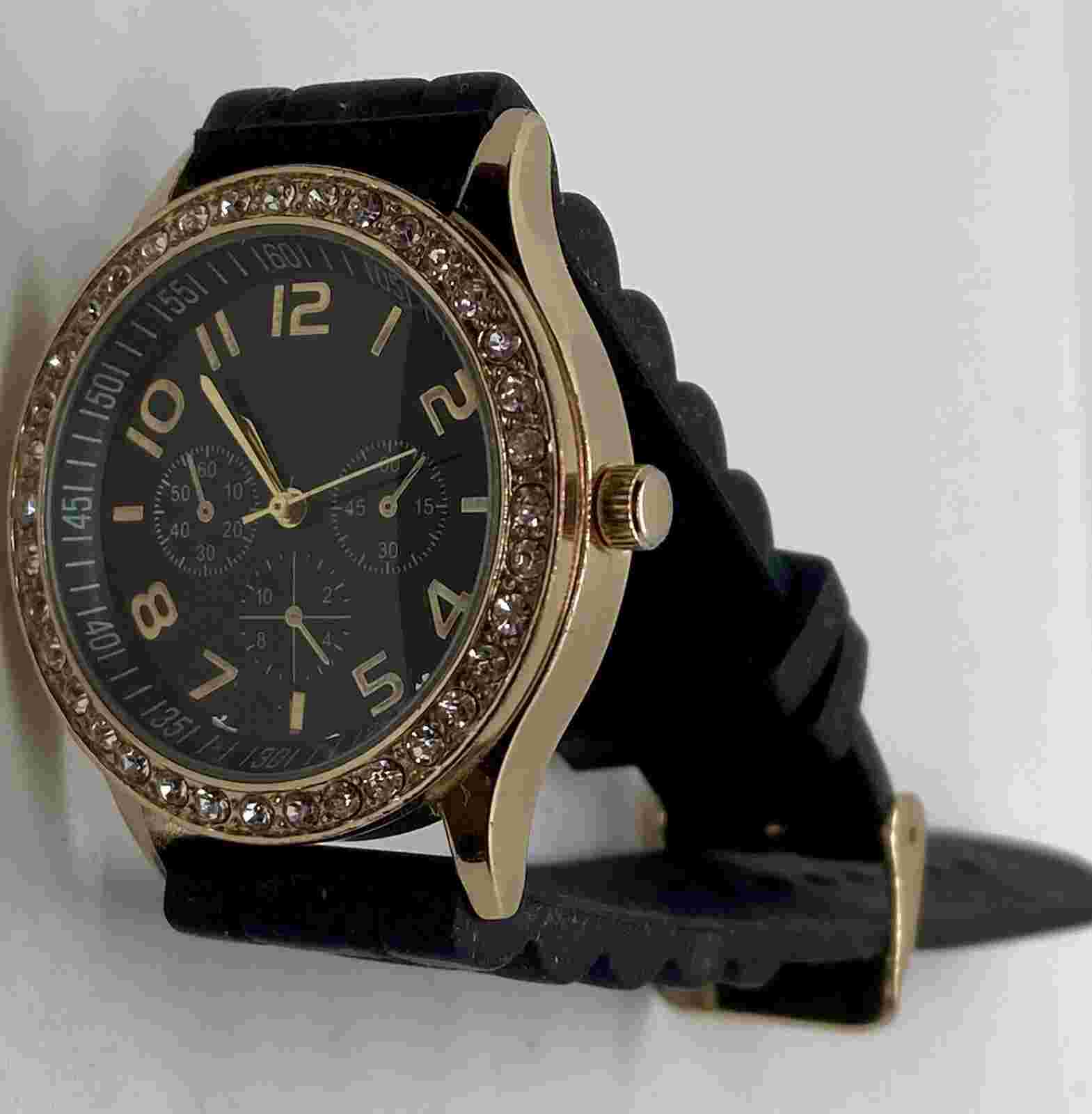 NEW DARICE Ladies Watch Iced White Faux Chronograph Gold Case Fits To 8” Wrists