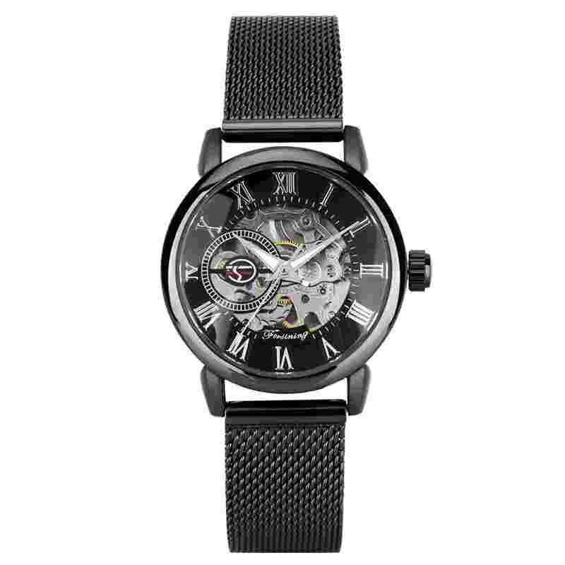 FORSINING Womens Mechanical Watch Skeleton Stainless Steel Ladies Wristwatch