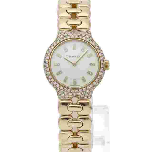 TIFFANY&Co. TISSORO Ladies Watch Diamond Bezel 24P Diamond L0133 18K Yellow ...
