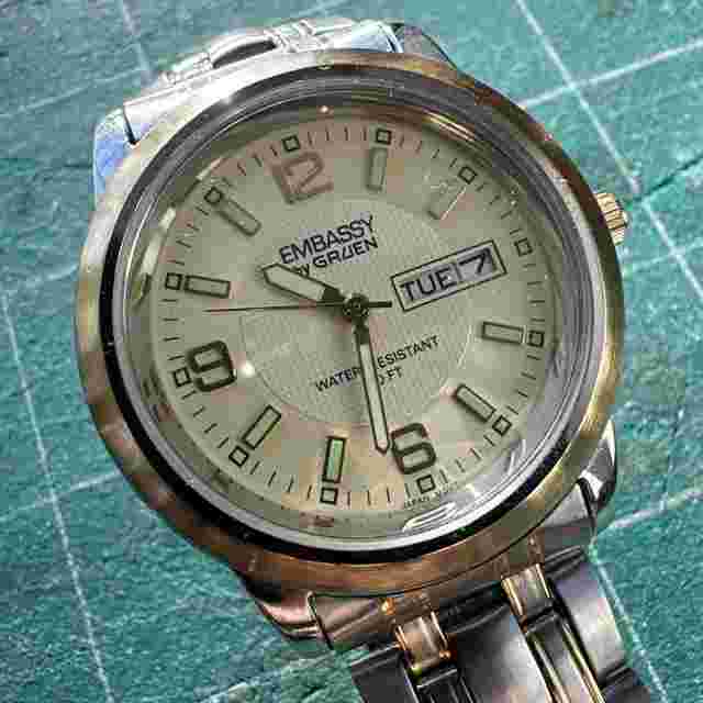 VTG Men's Gruen Embassy Watch Cream Dial And Gold Color Basel 36MM Day Date