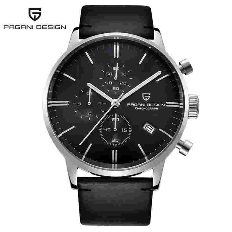 PAGANI DESIGN Mens Chronograph Watch Wrist Watch Genuine Leather Band Wristwatch