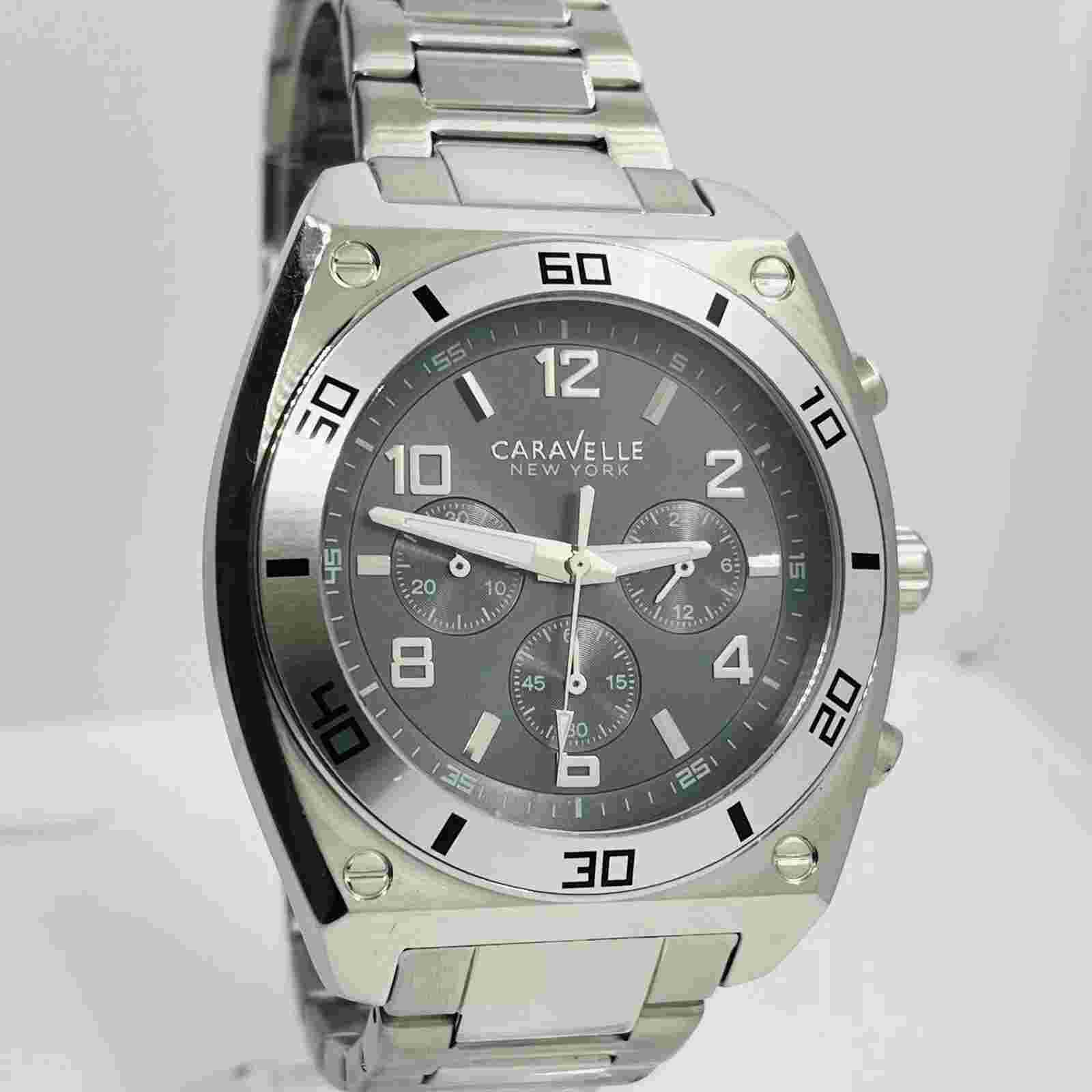 Caravelle by Bulova Men's New York Chronograph St Steel Gray Dial Watch 43A120