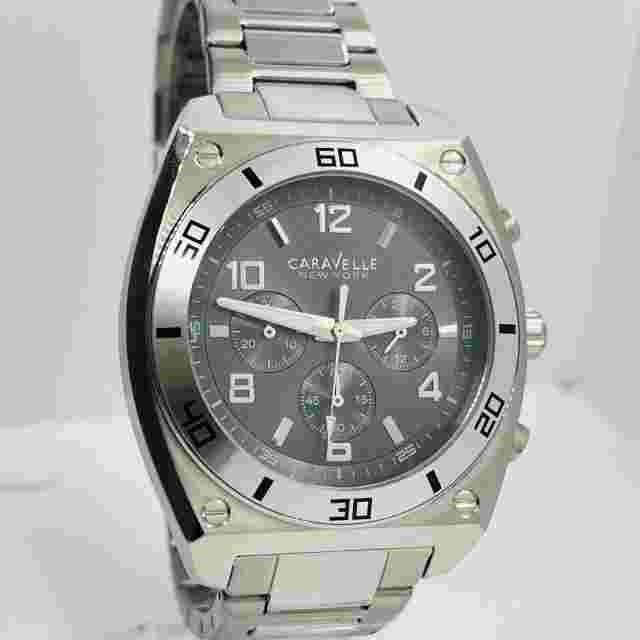 Caravelle by Bulova Men's New York Chronograph St Steel Gray Dial Watch 43A120
