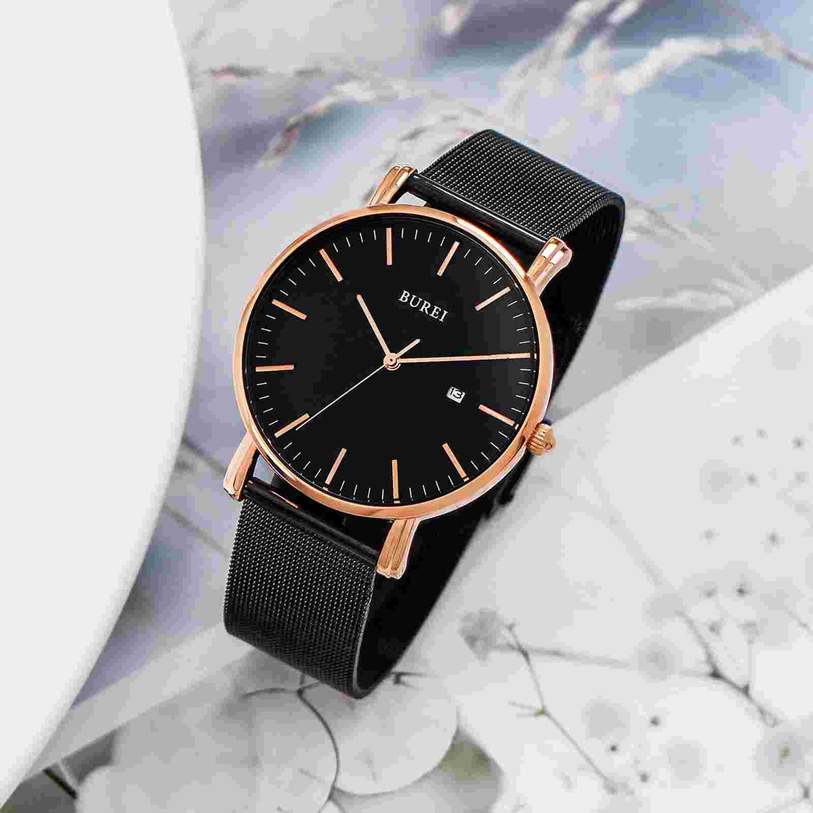 Men's Fashion Minimalist Wrist Watch Analog Date with Stainless Steel Mesh Ba...