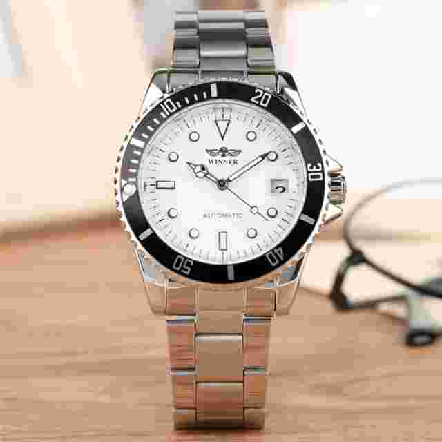 Men's WINNER Watch Luminous Hands Date Steel Self-Wind Mechanical Watches reloj