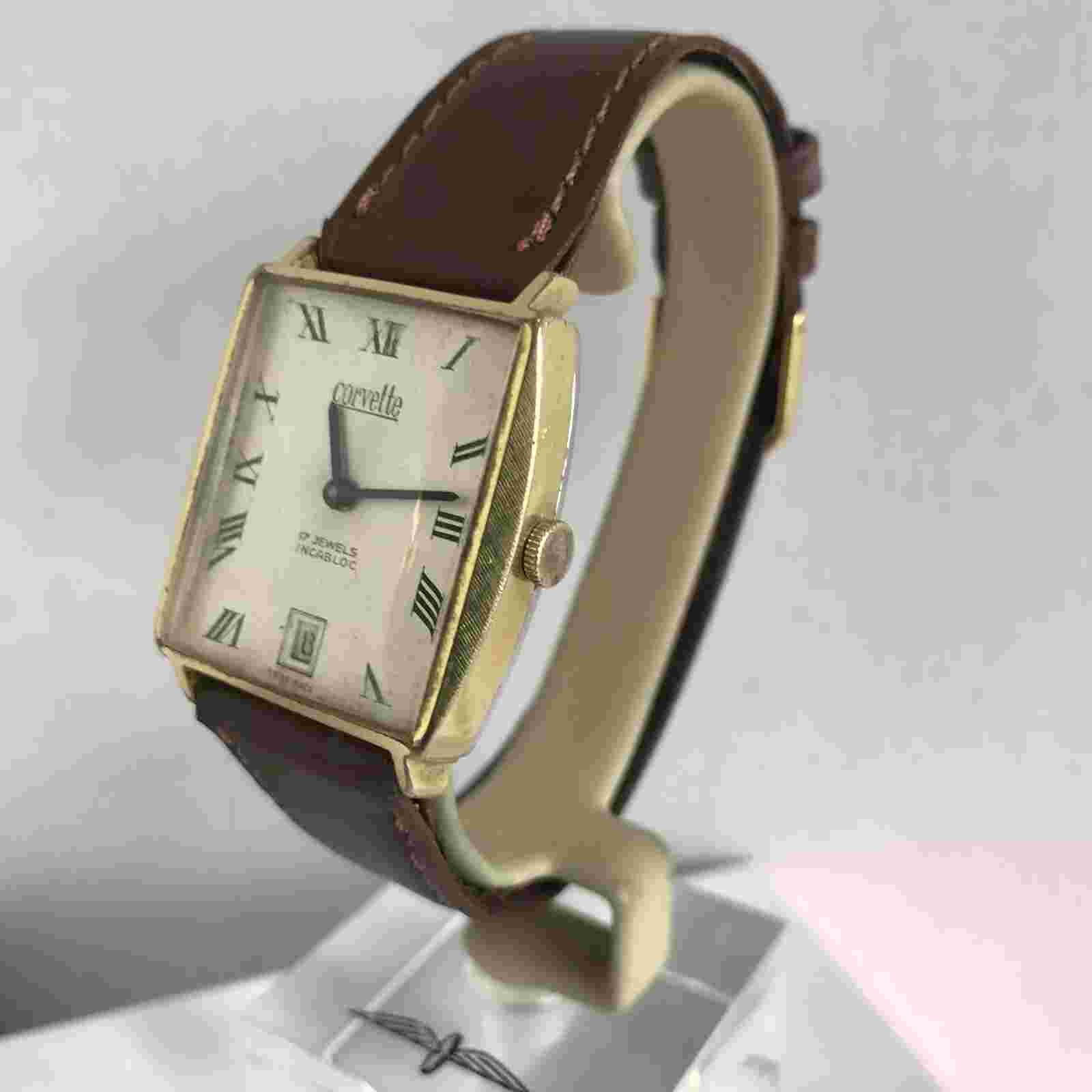 Corvette Unisex Vintage Swiss Made Mechanical 17 jewels INCA BLOC Strap watch