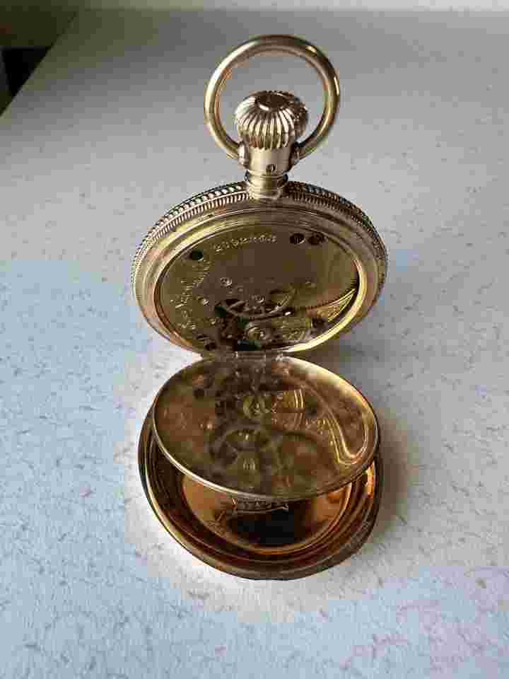 1887 ELGIN 14K SOLID GOLD POCKET WATCH 6S 7J  FULL HUNTER CASE RUNS GRADE 95