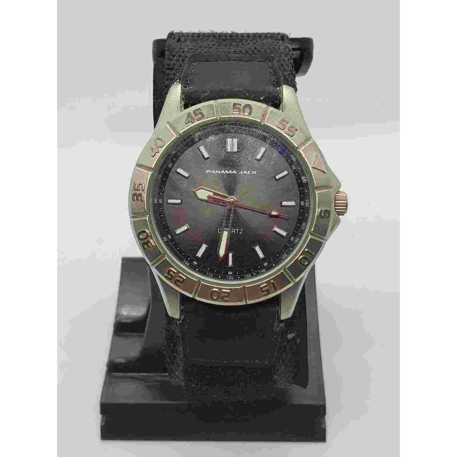 Panama Jack men's sport watch. Black adjustable band. Black face