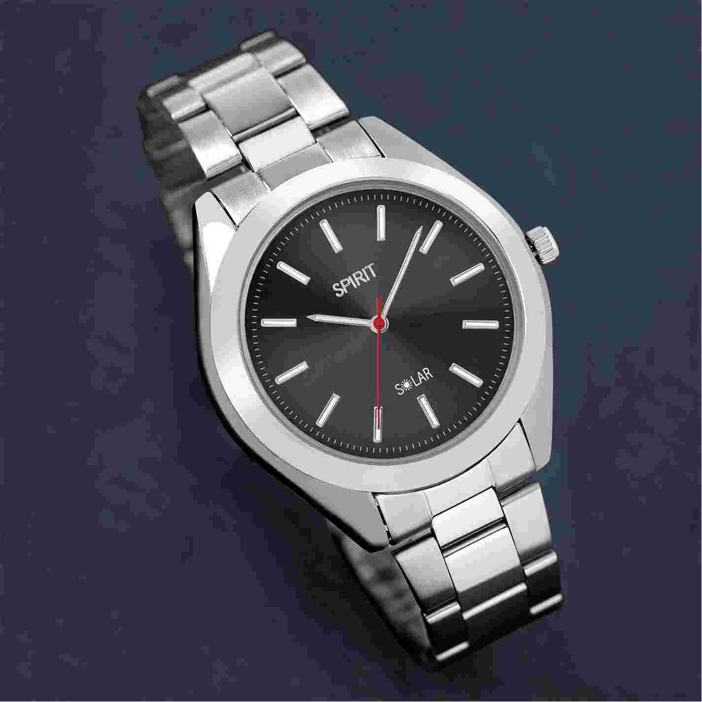 Spirit Gents Silver Bracelet Black Sunray Dial Watch Analogue Quartz