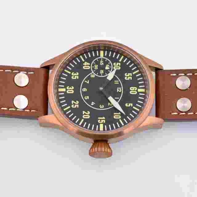 43mm Corgeut Brass Plated Case Black Dial Sapphire 6497 Hand Winding Men's Watch
