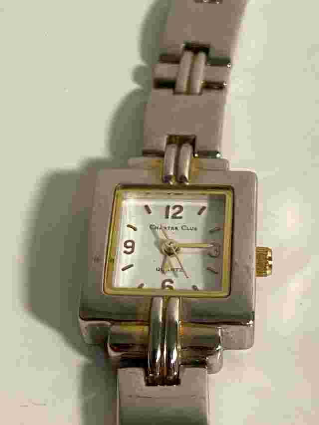 Charter Club silver tone square face hinged band Women's Watch needs battery