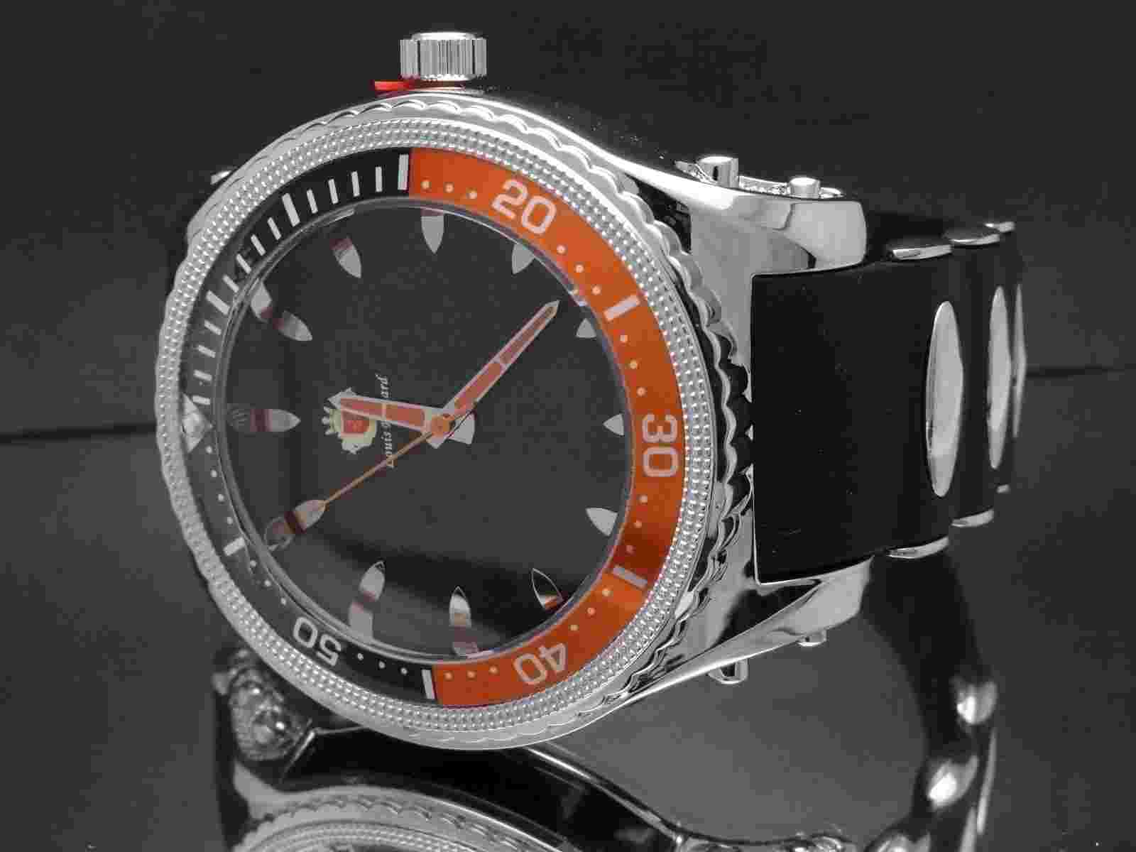 LOUIS RICHARD 9747 Men's Stainless Steel and Rubber Band Black Dial Watch