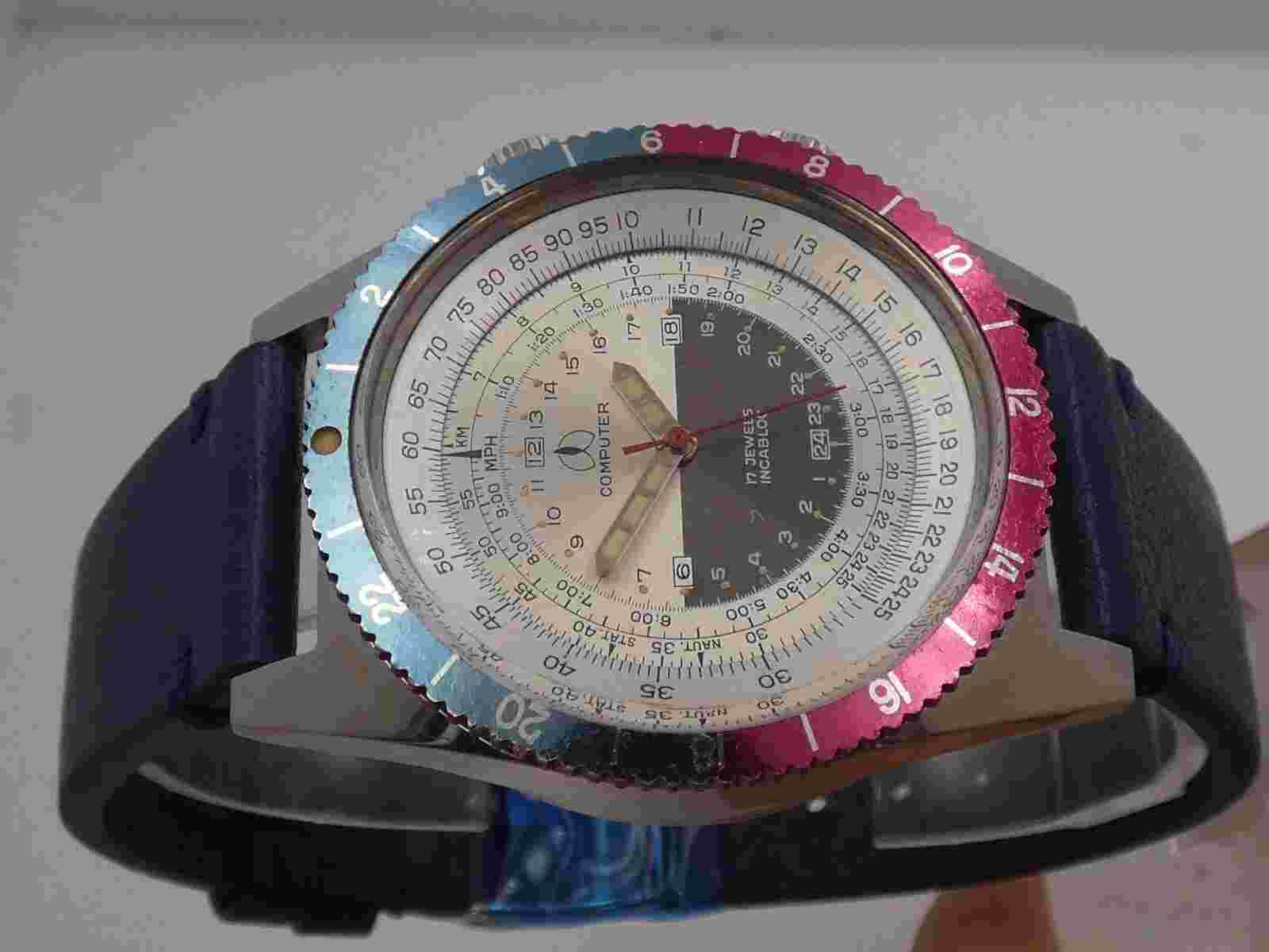 OLLECH & WAJS RARE COMPUTER MOON ORBITER 24H PEPSI HAND WINDING YEARS '70s WATCH