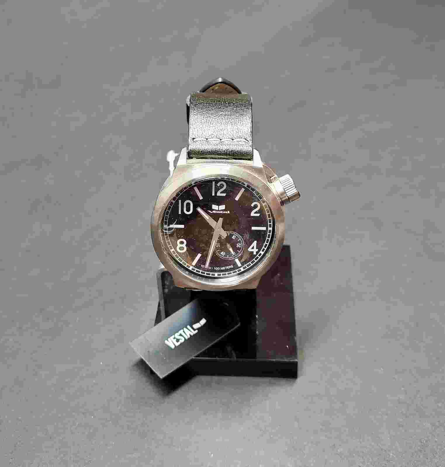 VESTAL Men's Leather Wristwatch - Black - NWT