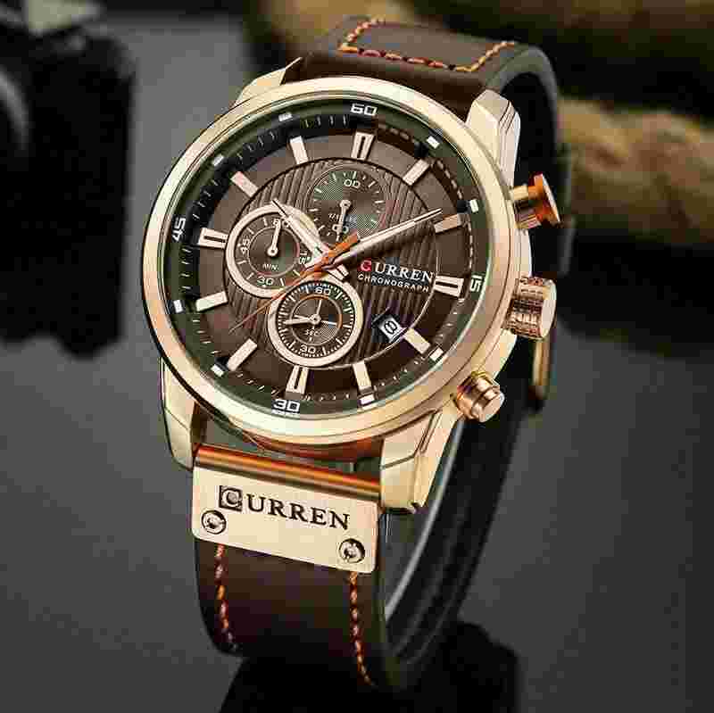 Fashion Mens Sports Watches Quartz Leather Waterproof Wrist Watch Luxury