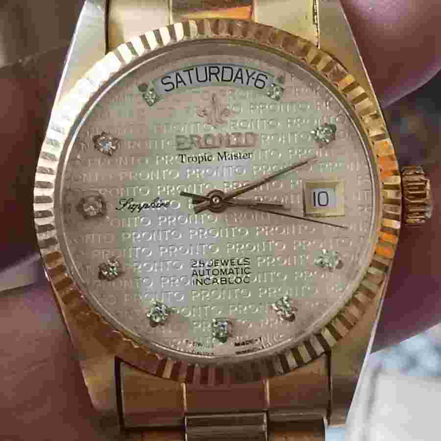 Rare Pronto President Tropic Master Logo Dial Diamond Automatic Vintage Watch