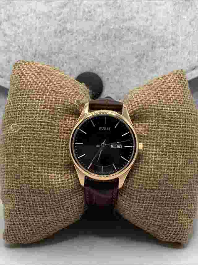Burei S-13001L Men's Brown Leather Analog Dial Quartz Genuine Wrist Watch FRY196