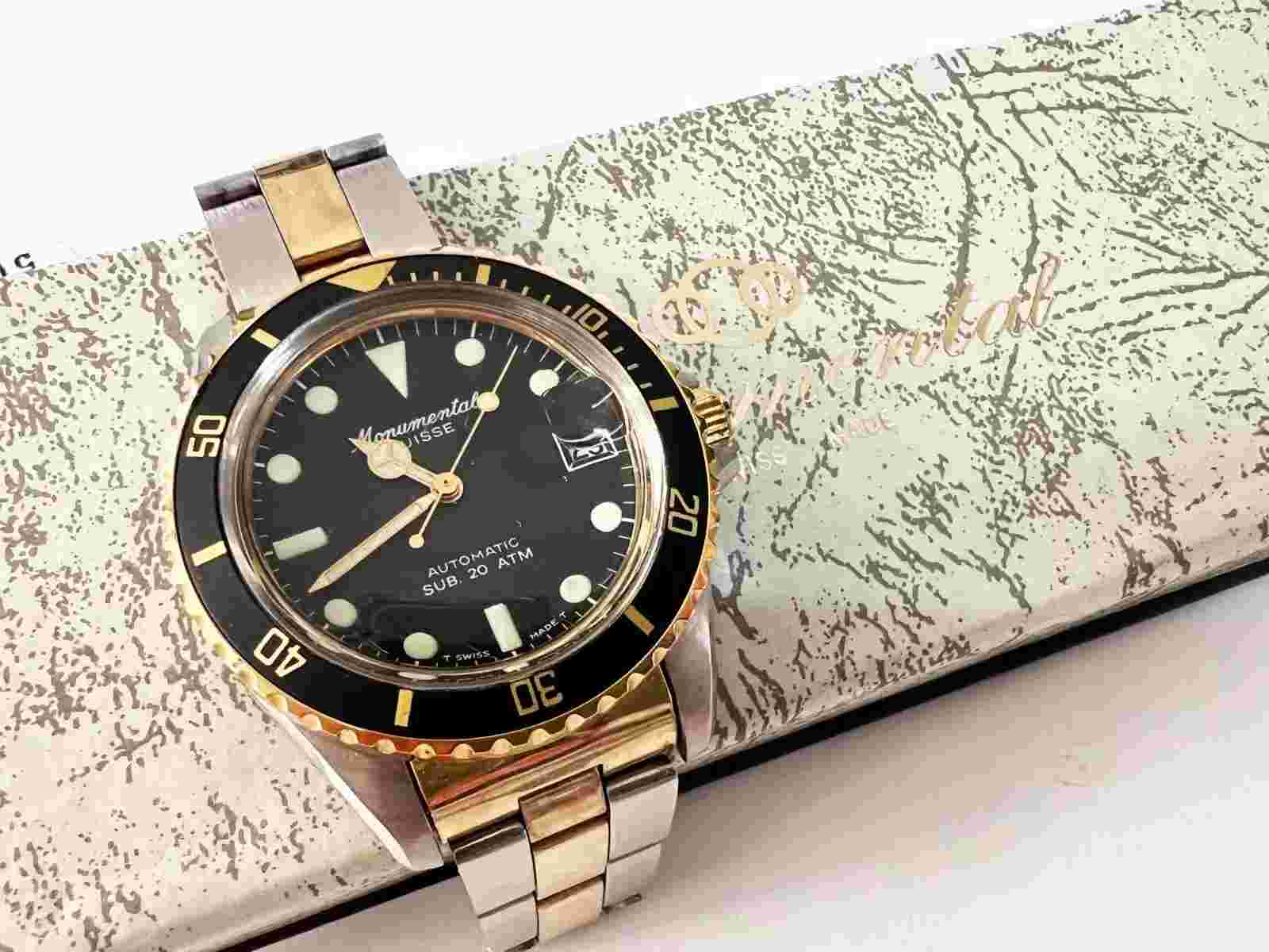 MONUMENTAL - Automatic Sub 20ATM 25 Jewels Incabloc 70-80s - NOS - Swiss Made