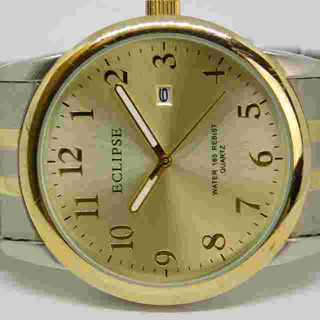 Eclipse EC/1005TT Two Tone Quartz Analog Men's Watch Sz. 7 3/4" New Battery