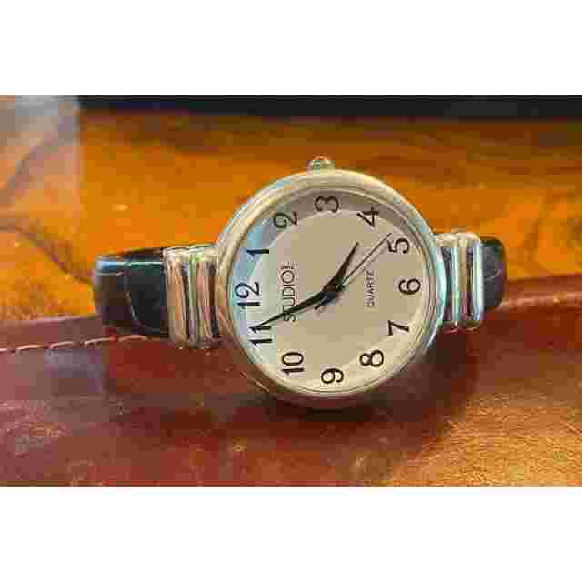 Women's 30mm Silver Tone Bangle Bracet Watch by Studio Time, Black Wrtapped Band