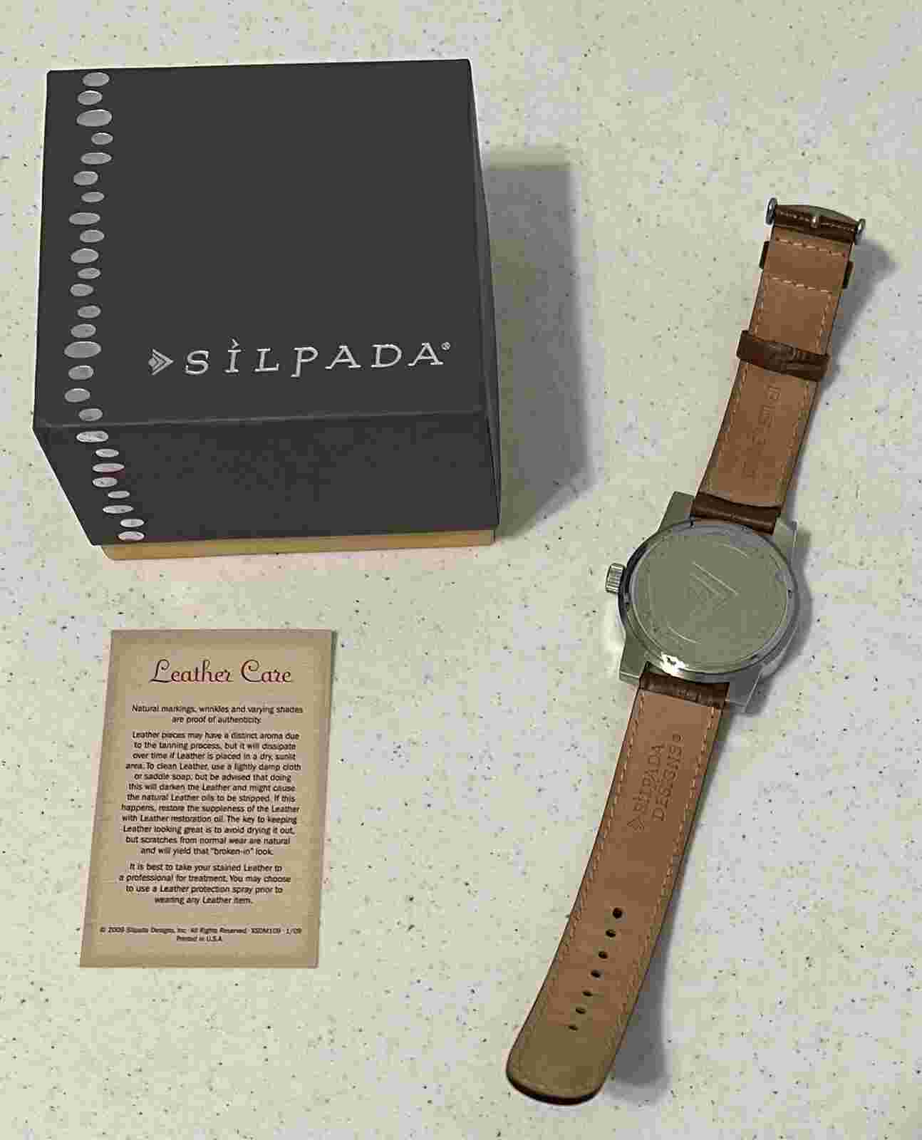 SILPADA Watch Mens Leather Band T1792 Counts Seconds Date Works Great With Box