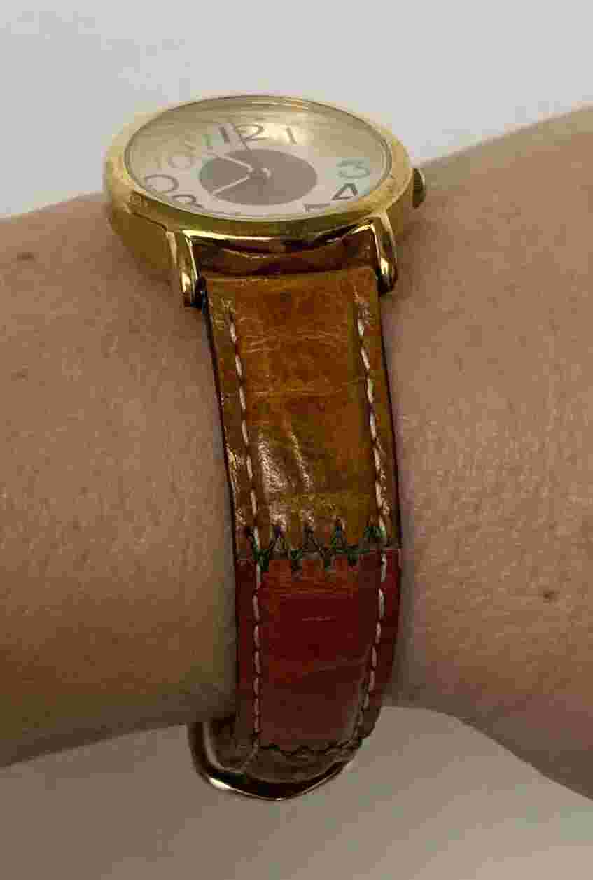 Vintage Orvis Women’s Wristwatch Multi-colored Watch Face Leather Watchband