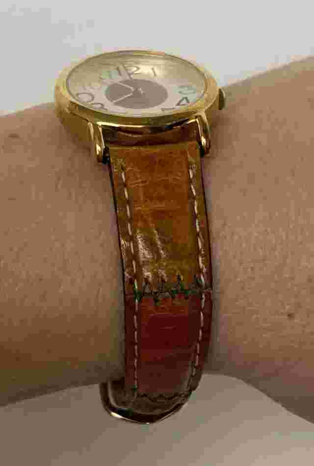 Vintage Orvis Women’s Wristwatch Multi-colored Watch Face Leather Watchband
