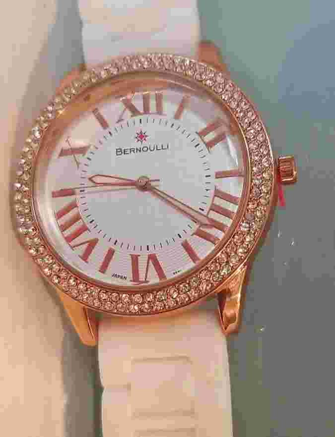 Women's BERNOULLI Watch ~ 9799 Lyssa ~ Rose Gold Case ~ White Band ~ Swarovski