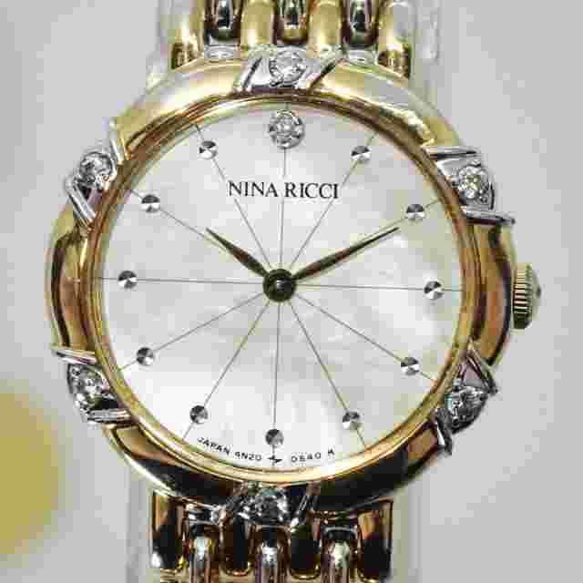 NINA RICCI Women's Watch Quartz Gold Metal Band Shell Dial New Battery Working