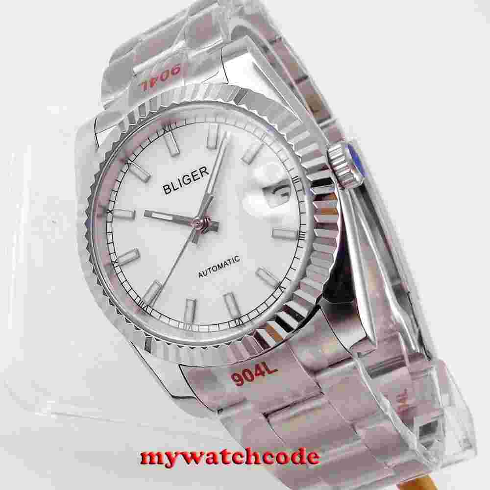 36mm BLIGER White Black Dial Sapphire Glass Miyota PT5000 Automatic Mens Watch