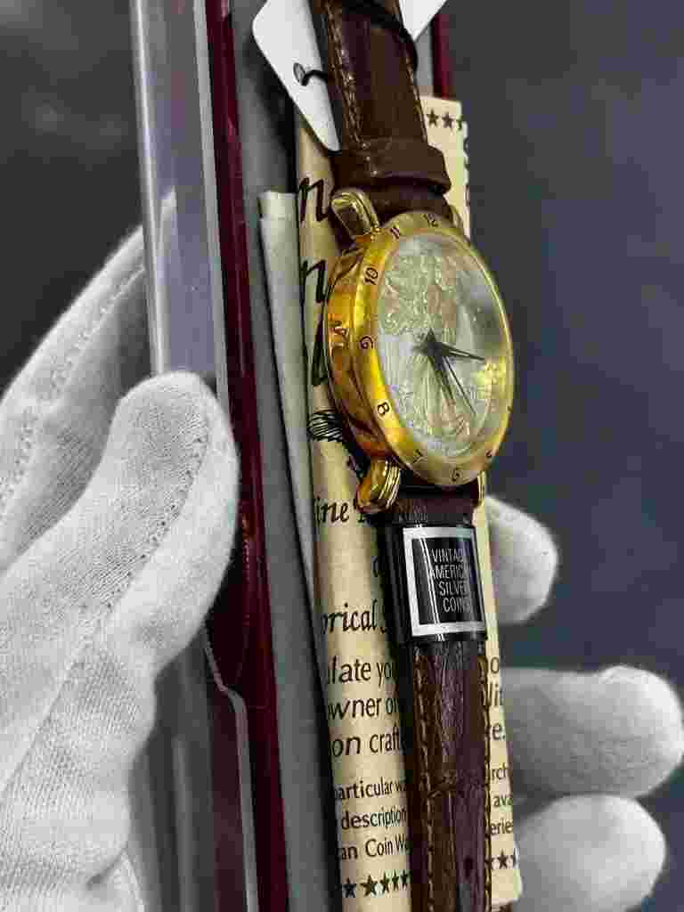 Brittania Vintage Standing Liberty Solid Silver Coin Men's Quartz Watch Gift