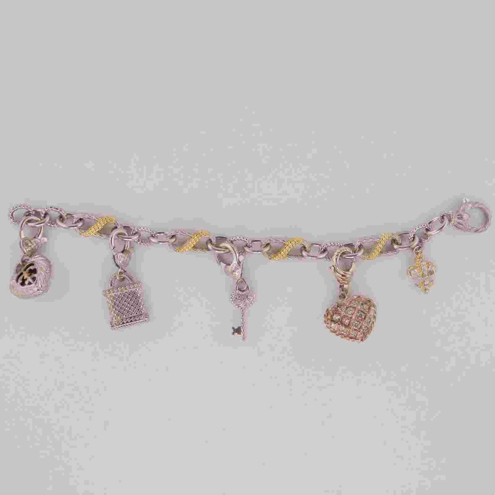 Judith Ripka Sterling Silver Link Charm Bracelet