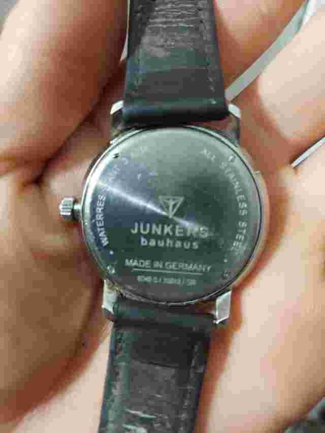Junkers Bauhaus Quartz Watch 6046-5 Beige Dial 40mm Brown Leather Strap