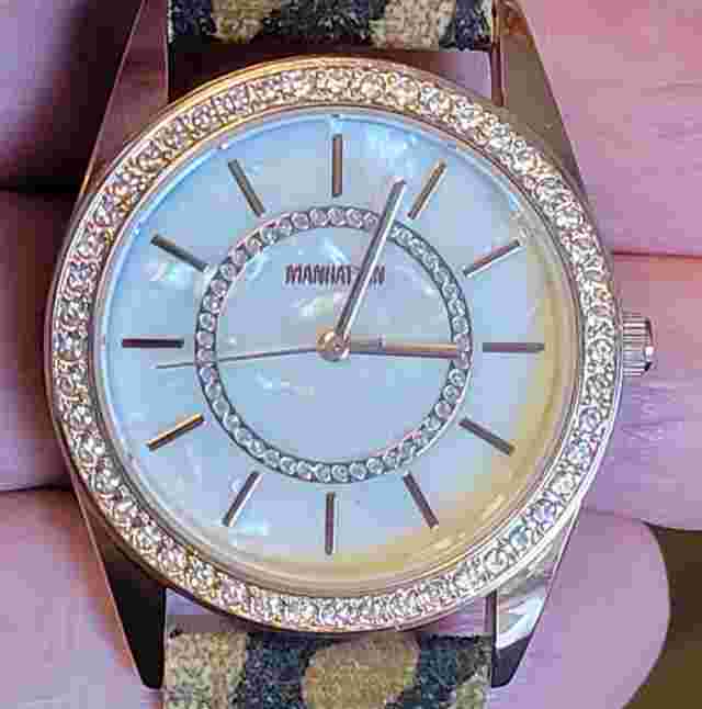 Manhattan By Croton Animal Print Leopard Crystal Accents Pave Oversized Watch