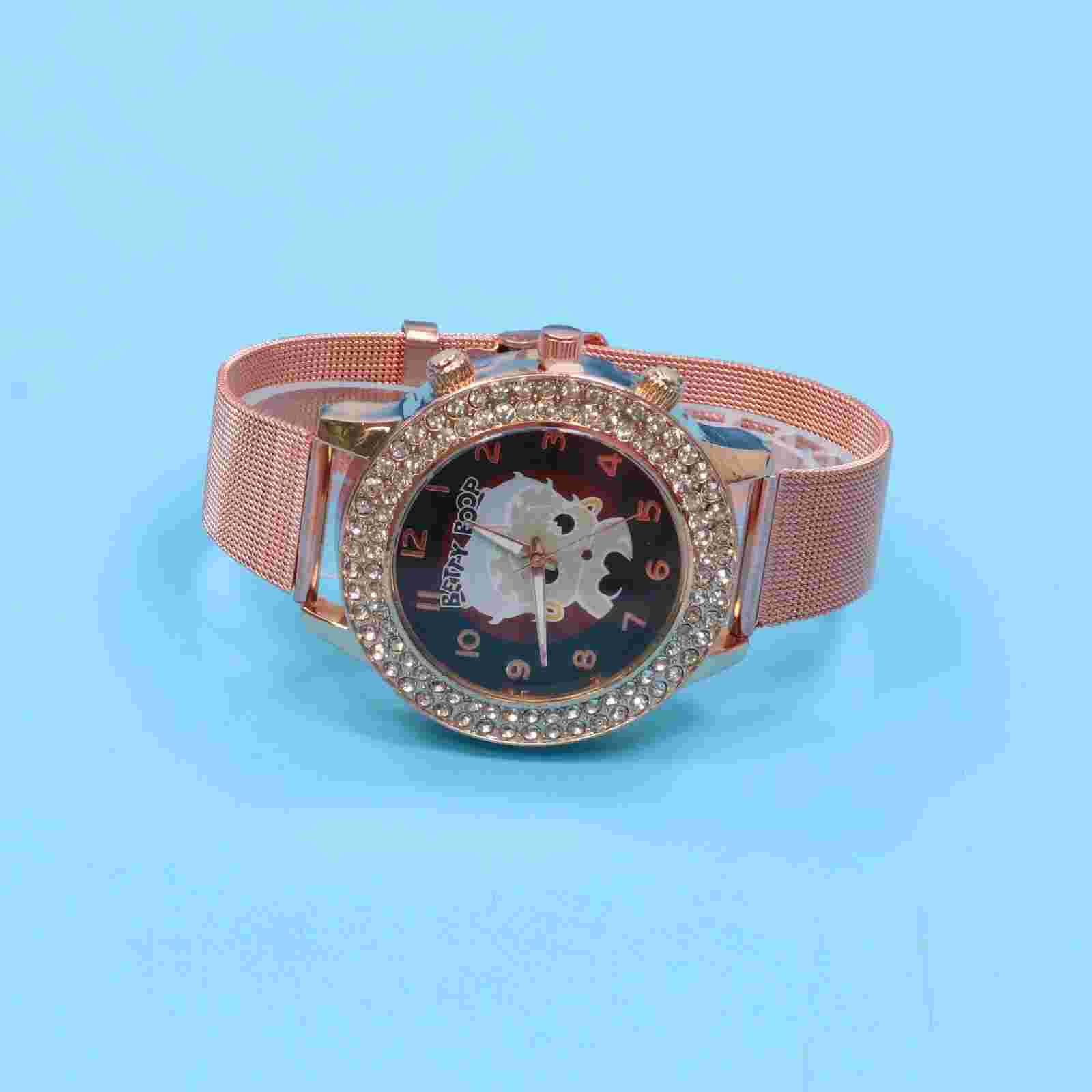 Betty Boop Women's Gold Rose Finish Analog Wristwatch Metal mesh Band