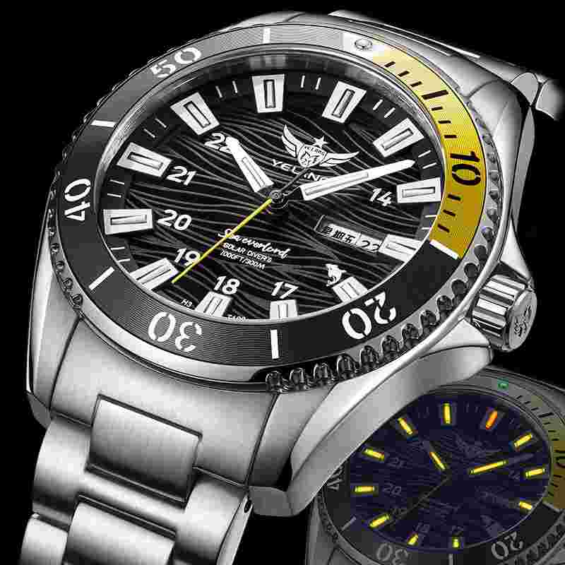YELANG Men Military Watch Eco-Drive Solar Watches Luminous Wristwatch 300M Sport