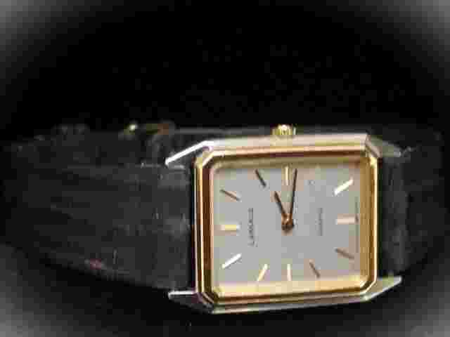 Ladies Lassale Ultraslim, Two-tone Petite casing w/Blk Leather Band - WORKING!