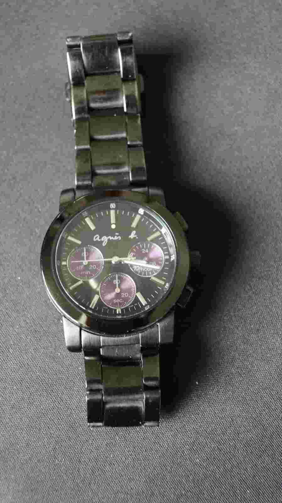 AGNES B V654 Quartz WATCH PURPLE Black Chronograph 38mm