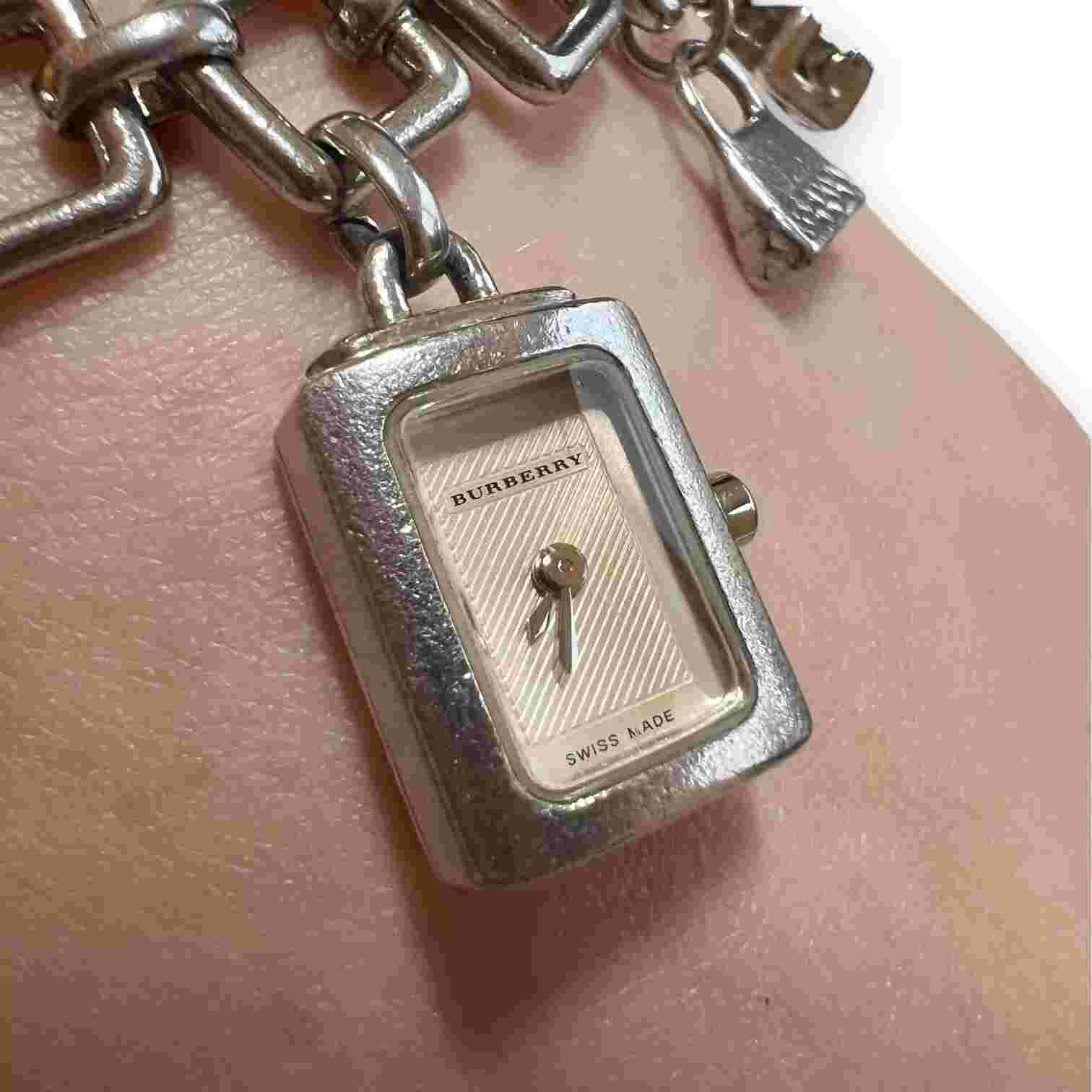 Vintage RARE Burberry Watch Charm Bracelet 925 Silver Y2k 2000s