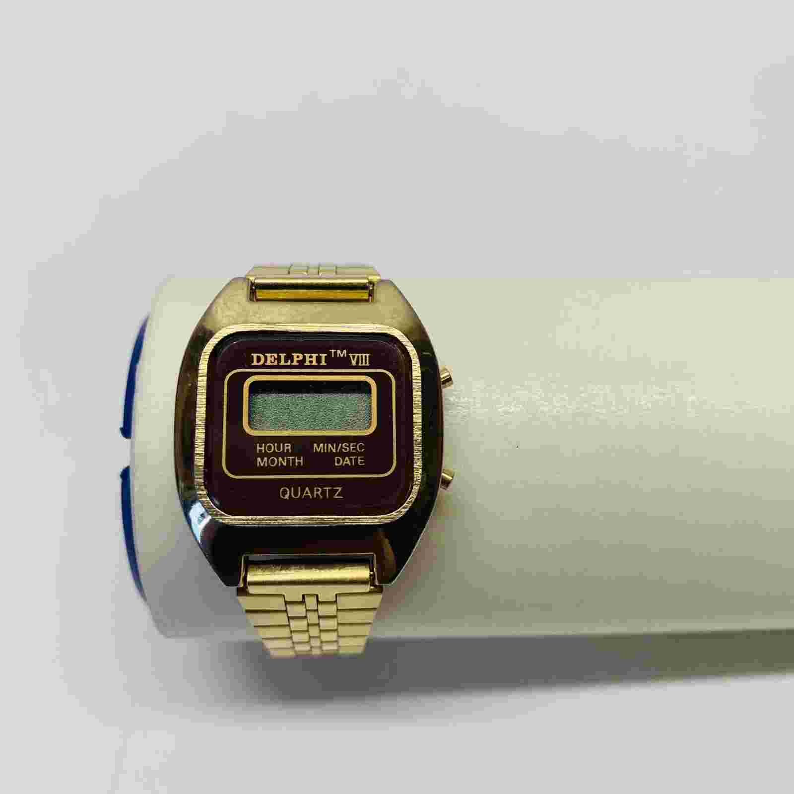 Delphi TM VIII Digital LCD Wrist Watch Silver Tone 5 Functions Retro W/ No Case