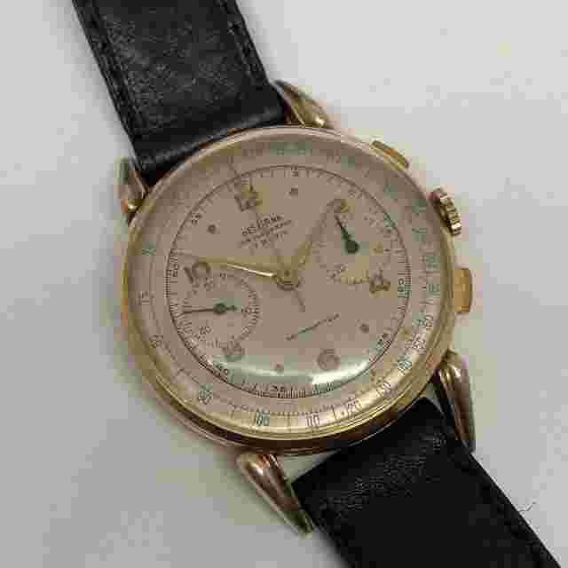 BIG 37MM DELBANA CHRONOGRAPH CALIBER VENUS 175 MANUAL WIND SWISS WATCH Ca 1950